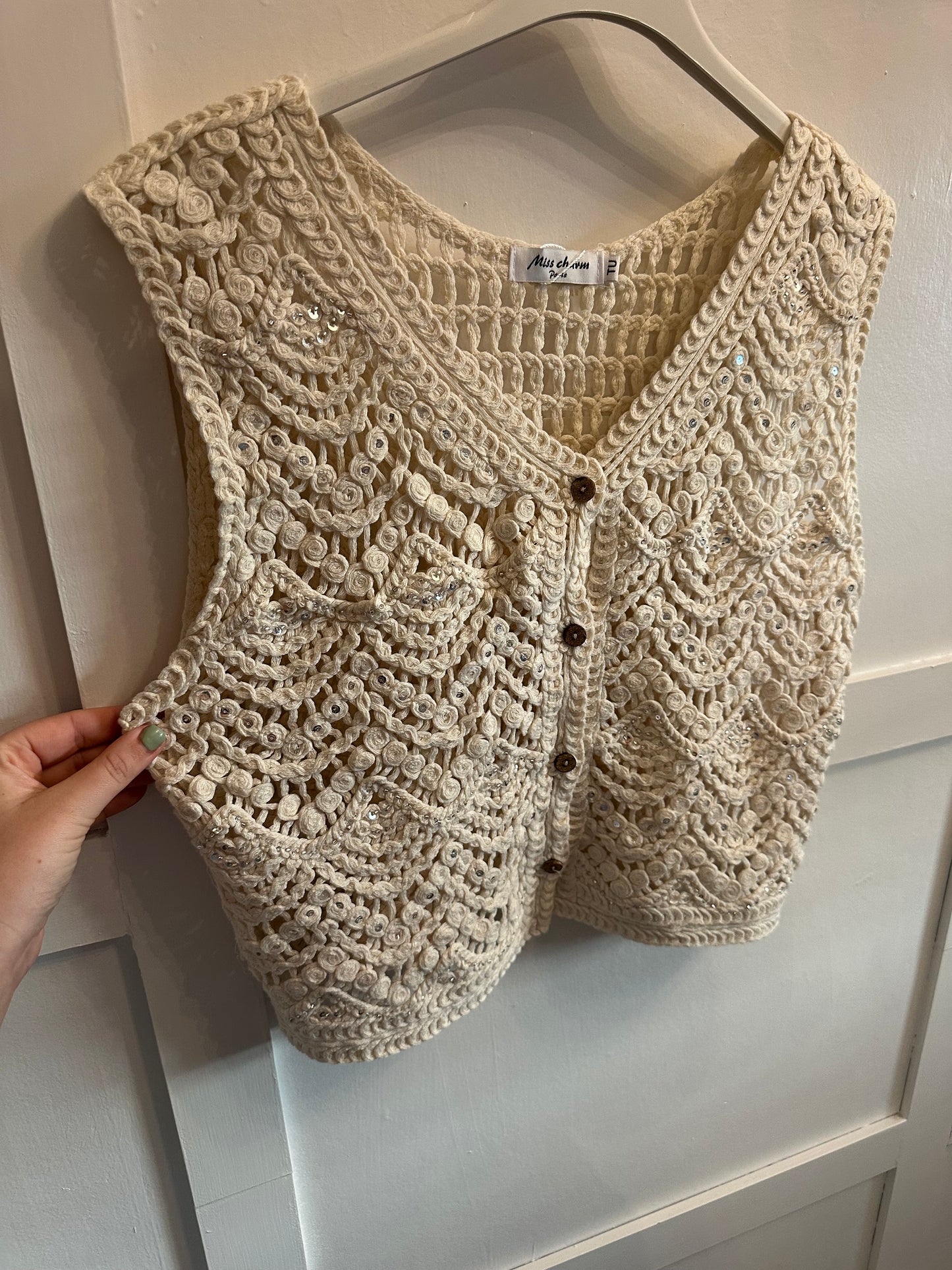 Sequin crochet waistcoat