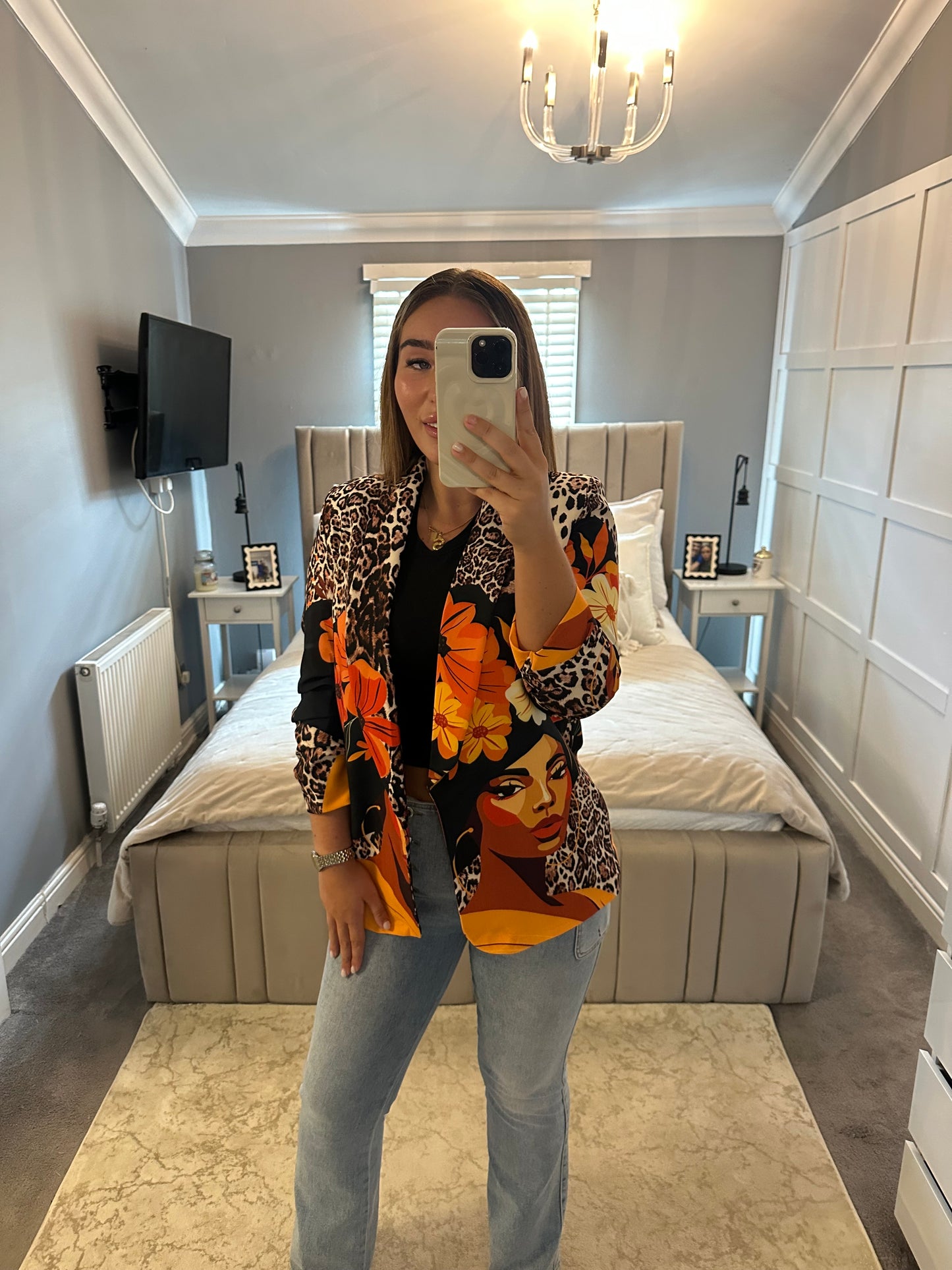 Hettie patterned ruched arm blazer