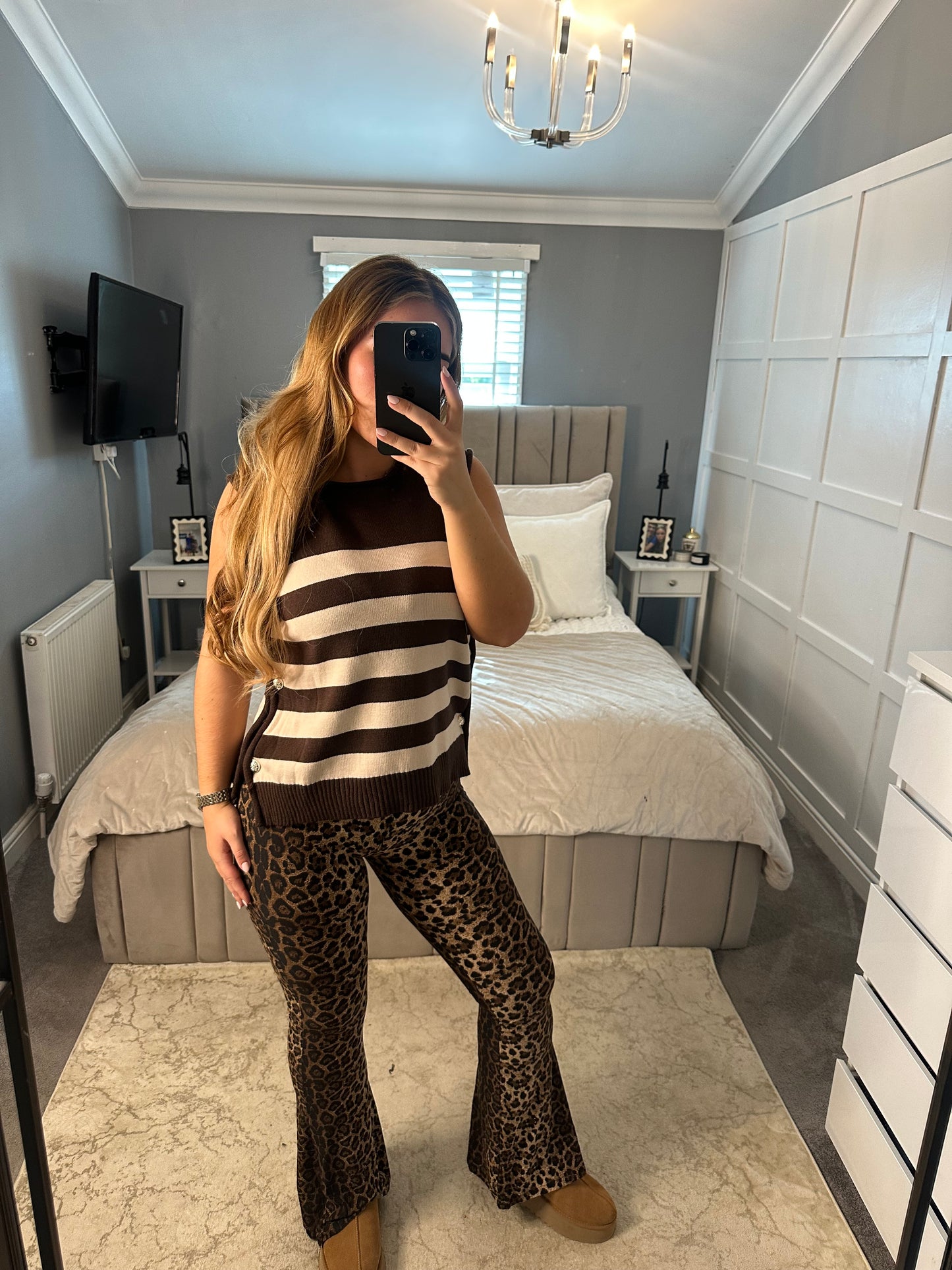 Anya stripe tank top with gold button detail