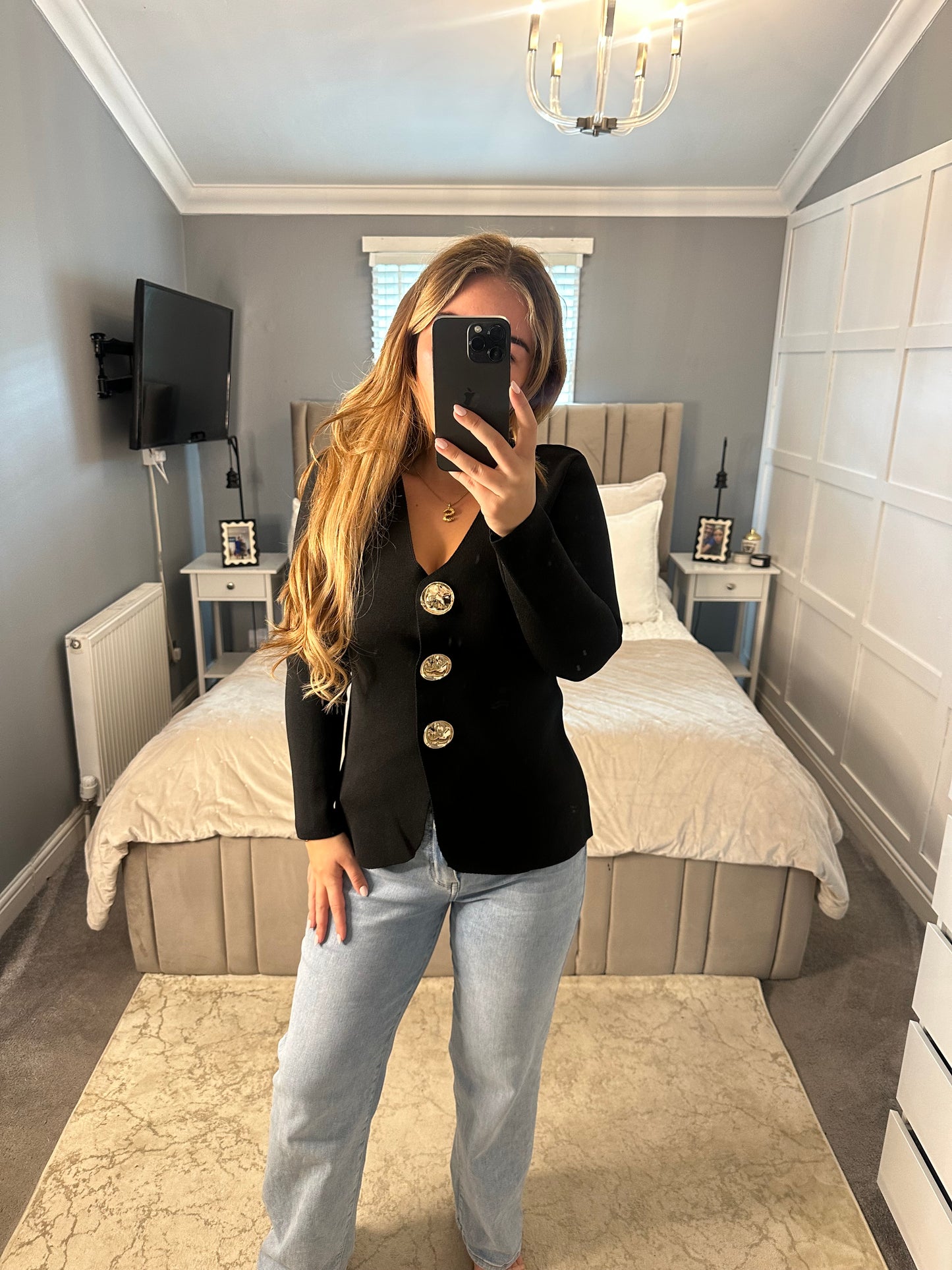 Sienna long sleeve gold button top