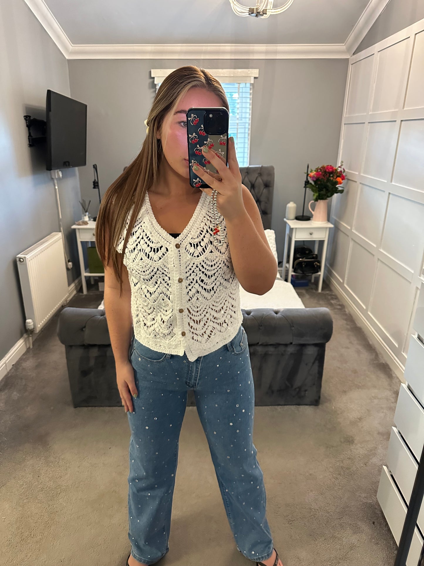 Sequin crochet waistcoat