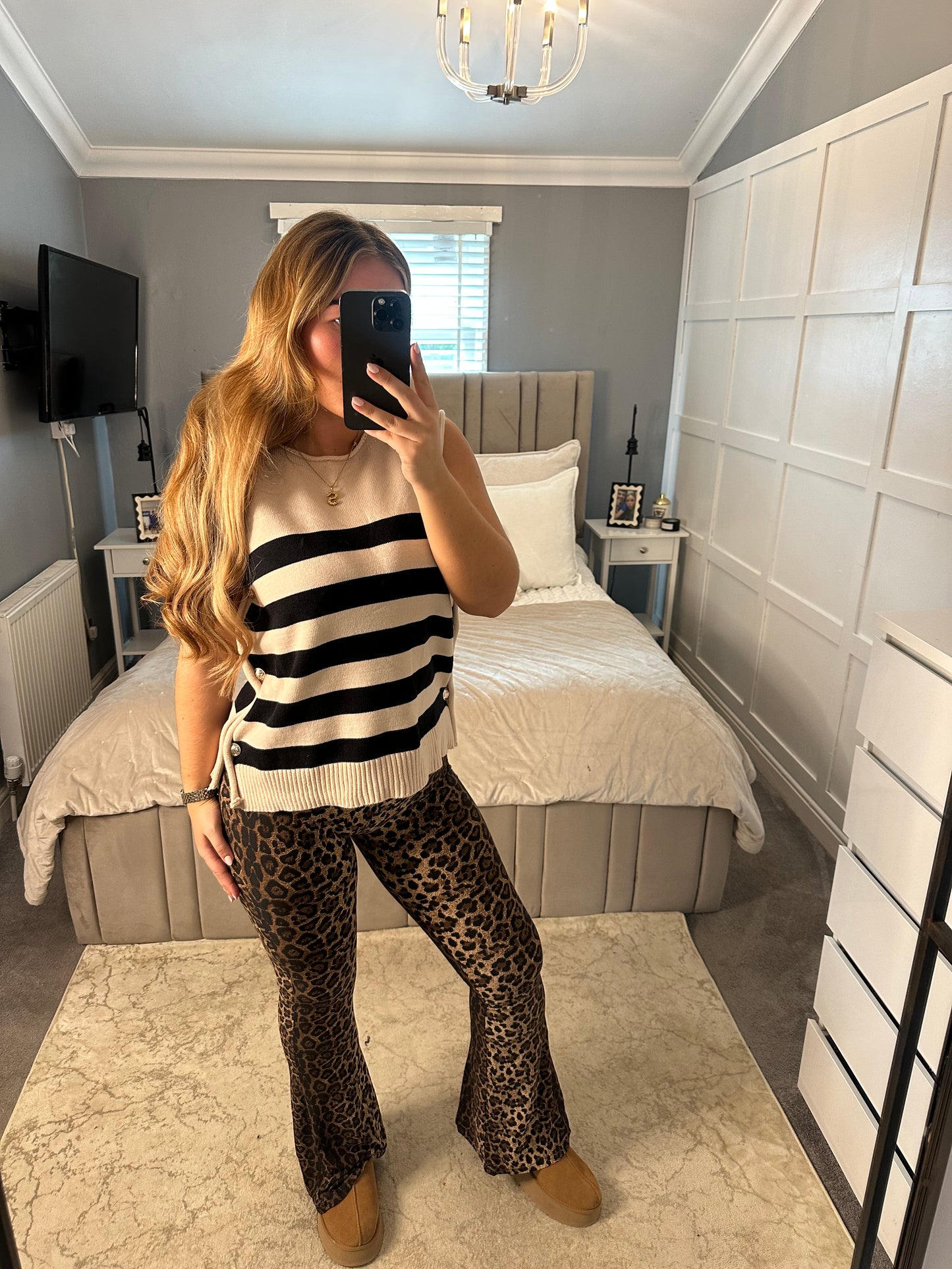 Anya stripe tank top with gold button detail