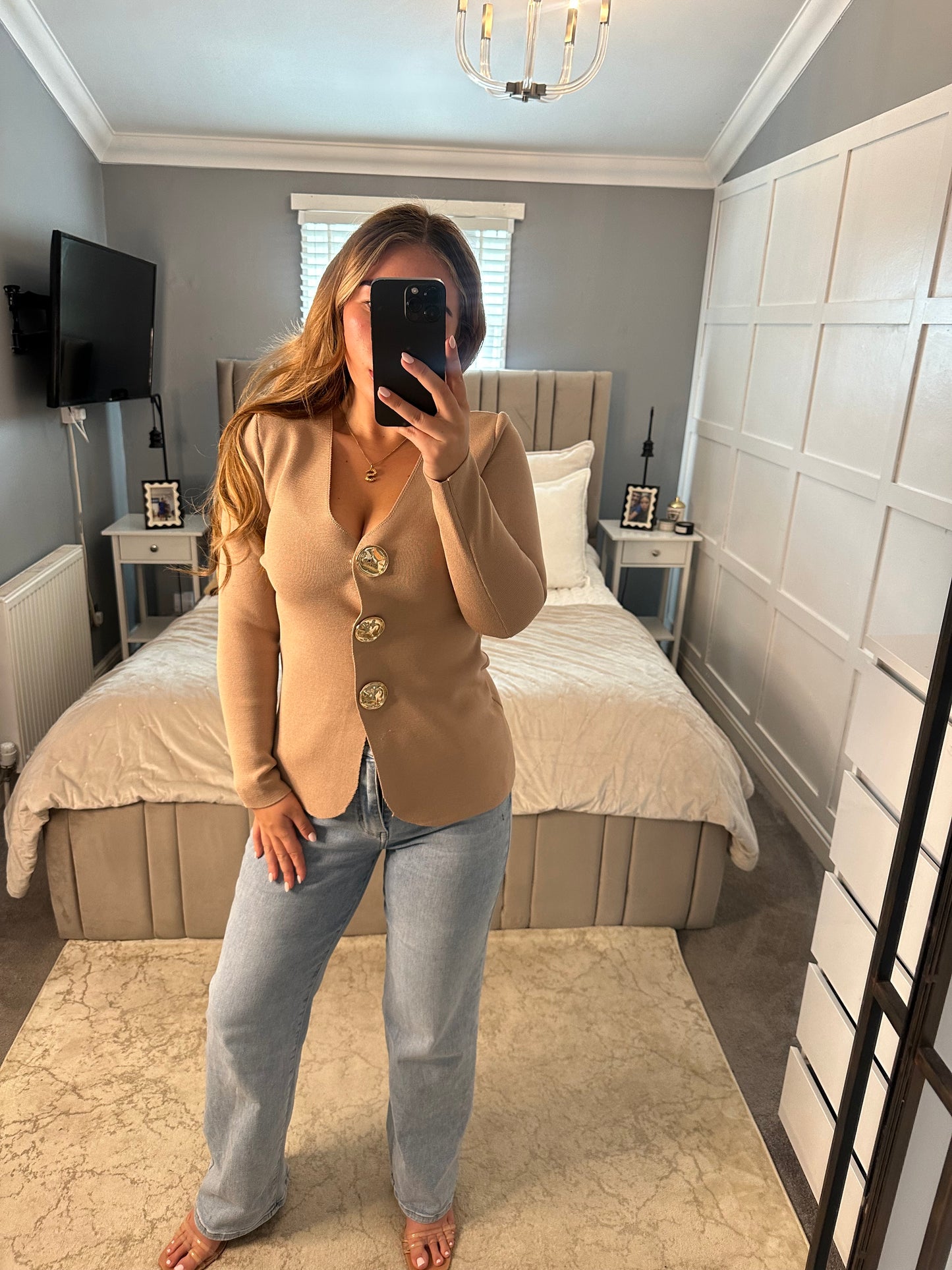Sienna long sleeve gold button top