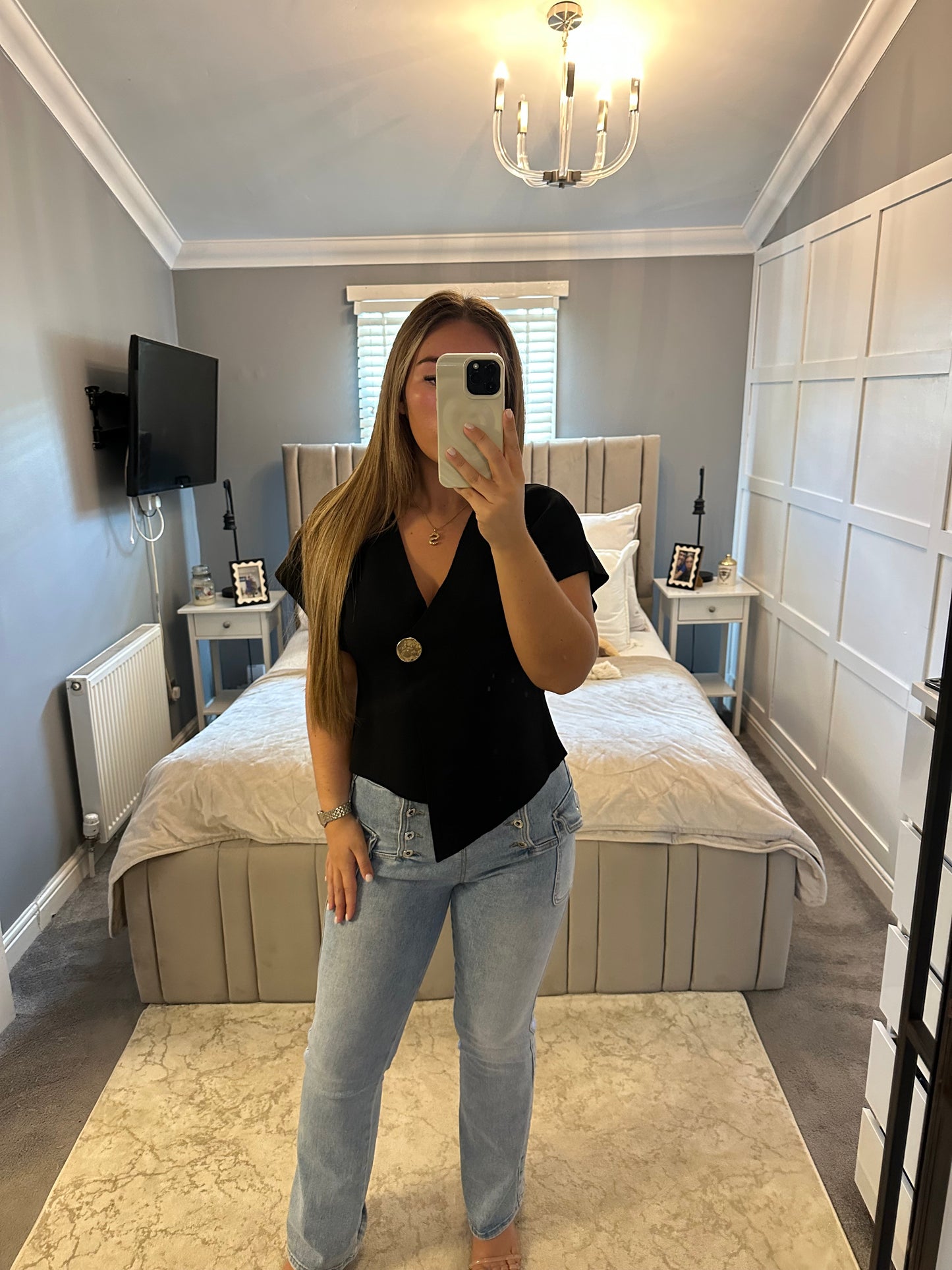 Sienna asymmetrical gold button top 3 colours