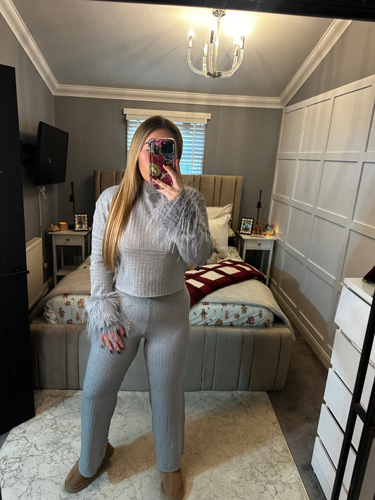 Grace ribbed fur arm 2 piece set