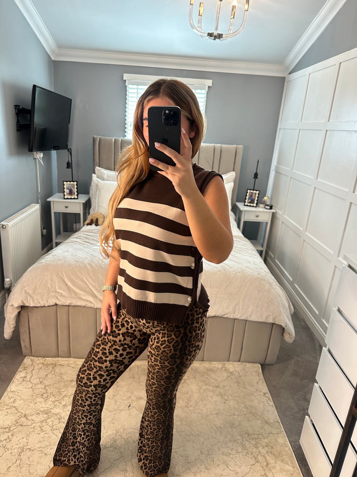 Anya stripe tank top with gold button detail